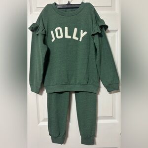 Jessica Simpson Girls Matching Jogger Set Green “JOLLY” Christmas Size 7/8